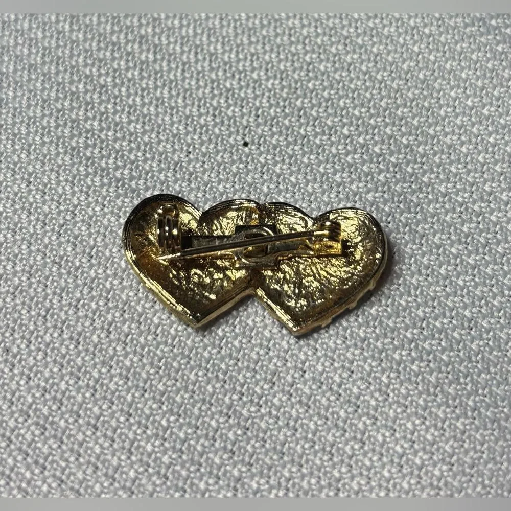 PRIDE Goldtone Double Heart Brooch Excellent Preloved Condition